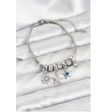 Pirinç Gümüş Renk Deniz Tema Charmlı Kadın Bileklik