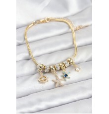 Pirinç Gold Renk Deniz Tema Charmlı Kadın Bileklik