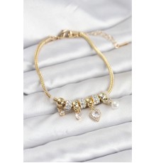 Pirinç Gold Renk Kalp Charmlı Kadın Bileklik