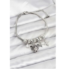 Pirinç Gümüş Renk Kaplan Model Charmlı Kadın Bileklik