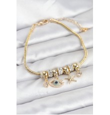 Pirinç Gold Renk Göz Model Charmlı Kadın Bileklik