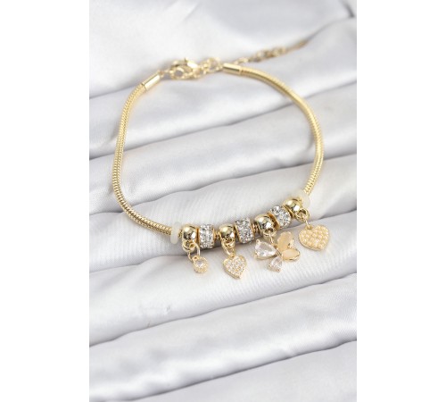 Kelebek Charmlı Gold Renk Kadın Bileklik