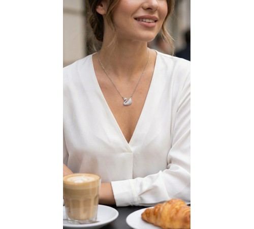 316L Çelik Zincir Gümüş Renk Zirkon Taşlı Kuğu Kolye