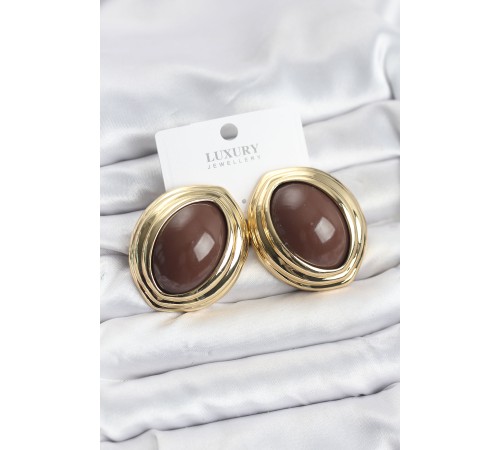 Pirinç Kahverengi Badem Model Vintage Gold Kadın Küpe
