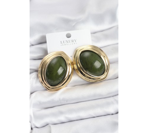 Pirinç Yeşil Badem Model Vintage Gold Kadın Küpe