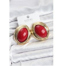 Pirinç Kırmızı Badem Model Vintage Gold Kadın Küpe