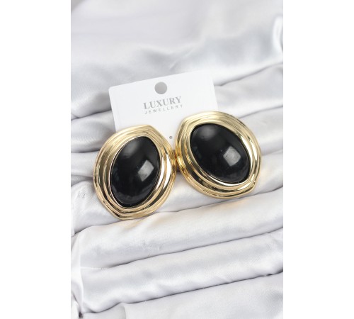 Pirinç Siyah Badem Model Vintage Gold Kadın Küpe