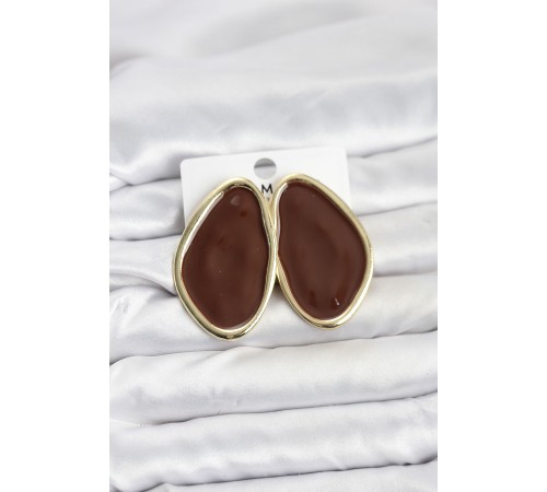 Pirinç Kahverengi Mineli Damla Model Vintage Plaka Kadın Küpe