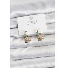 Mavi Taş Detaylı Pirinç Gold Renk Kadın Göçmen Küpesi