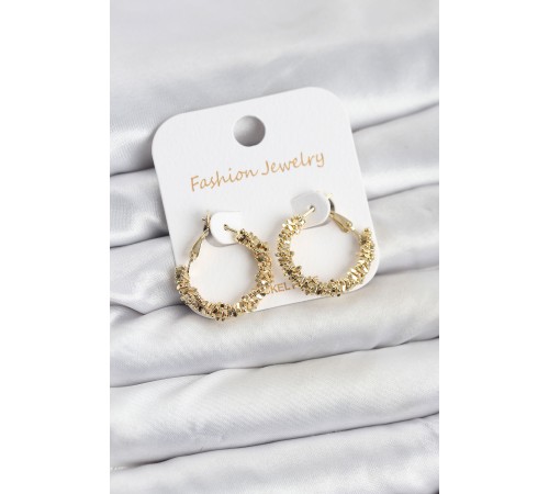 Pirinç Gold Renk Küçük Tırtıklı Halka Model Kadın Küpe