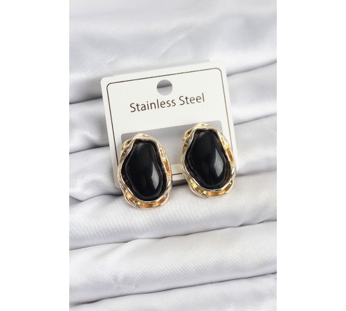 Siyah Damla Model Pirinç Vintage Kadın Küpe