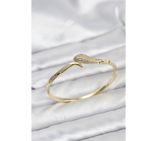 Pirinç Zirkon Taşlı Yılan Model Kadın Kelepçe Bileklik