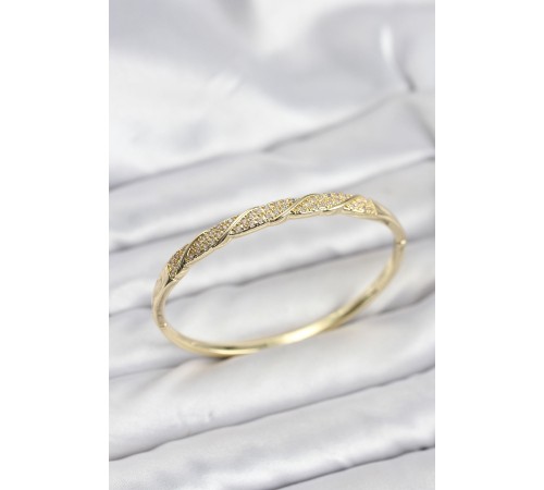 Pirinç Gold Renk Zirkon Taşlı Model Kadın Kelepçe Bileklik