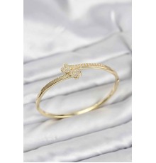 Pirinç Gold Renk Zirkon Taşlı Yonca Model Kadın Kelepçe Bileklik