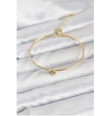 Zirkon Taşlı Yonca Model Gold Renk Kadın Bileklik