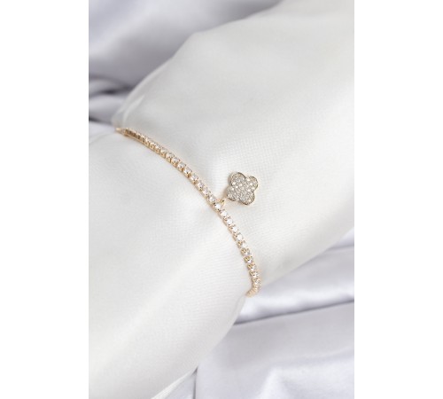 Yonca Model Zirkon Taşlı Gold Renk Asansörlü Su Yolu Bileklik