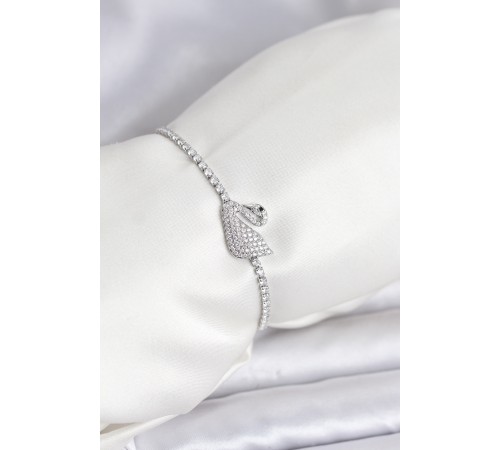 Kuğu Model Zirkon Taşlı Gümüş Renk Asansörlü Su Yolu Bileklik