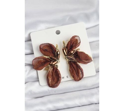 Lotus Model Kahverengi Renk Tüllü Kadın Küpe