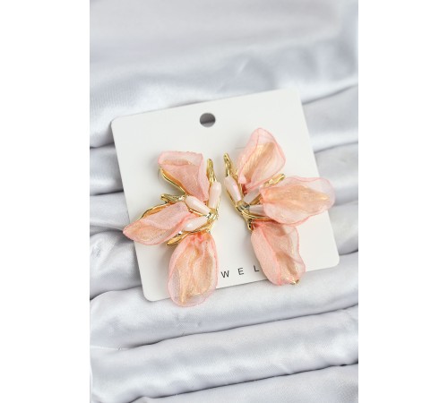 Lotus Model Yavruağızı Renk Tüllü Kadın Küpe