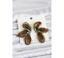 Lotus Model Haki Renk Tüllü Kadın Küpe