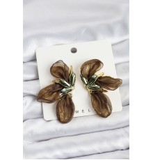 Lotus Model Haki Renk Tüllü Kadın Küpe