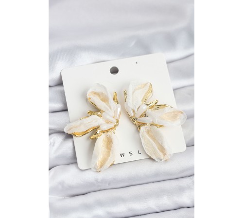 Lotus Model Beyaz Renk Tüllü Kadın Küpe