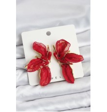 Lotus Model Kırmızı Renk Tüllü Kadın Küpe