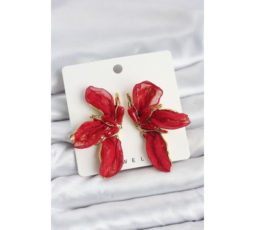 Lotus Model Kırmızı Renk Tüllü Kadın Küpe