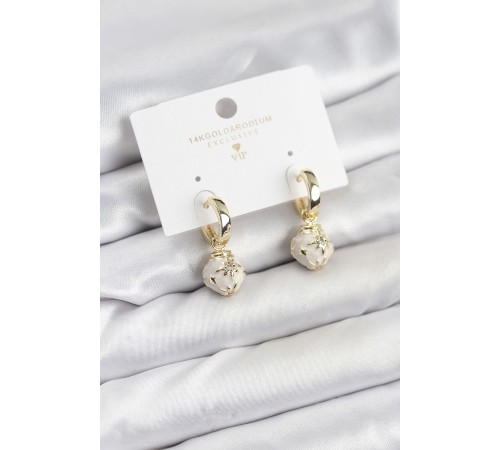 Pirinç Gold Renk Topçuk Model Mineli Halka Kadın Küpe