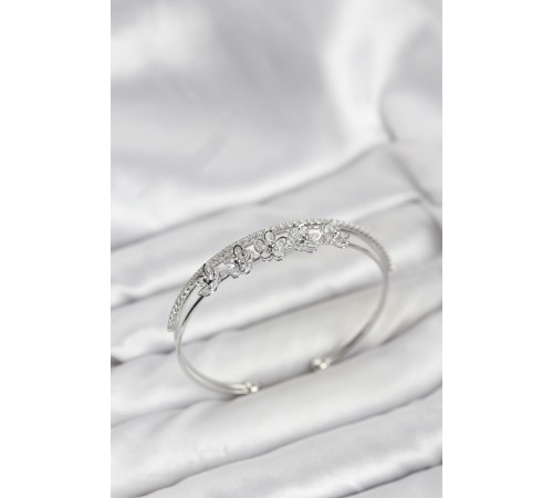 Çiçek Model Pirinç Gümüş Renk Kadın Bileklik