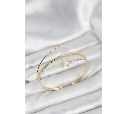 Yıldızlı Model Pirinç Gold Renk Kadın Bileklik