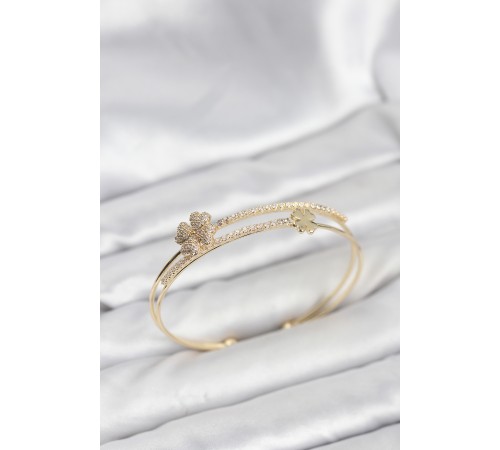 Pirinç Gold Renk Yonca Model Kadın Bileklik