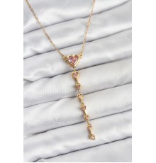316L Çelik Zincir Gold Renk Pembe Kalp Kadın Kolye