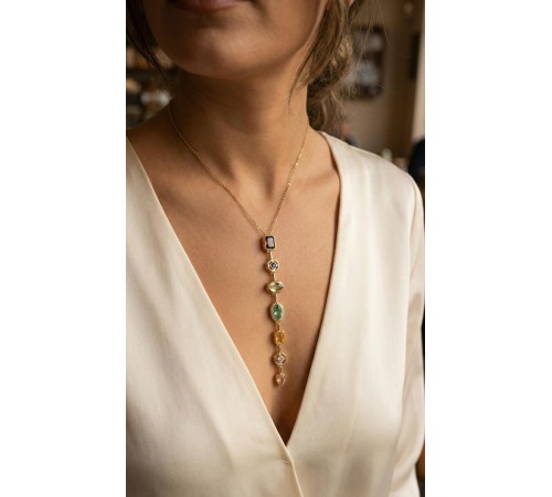 Pirinç Renkli Zirkon Taşlı Model Gold Renk 7 Element Kadın Y Kolye