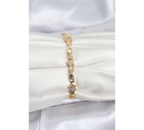 Pirinç Gold Renk VIP Seri Yıldız Model Zirkon Taşlı Kadın Bileklik