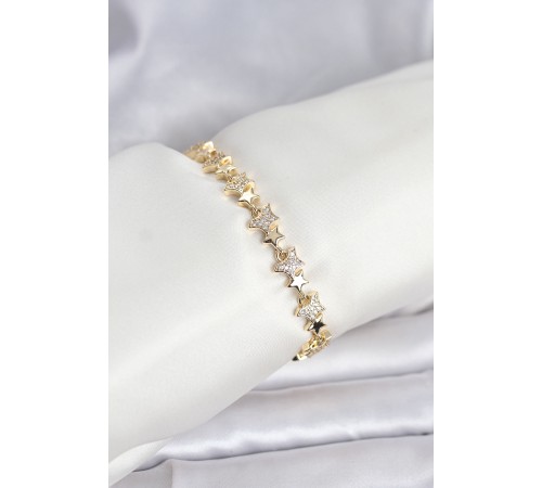 Pirinç Gold Renk VIP Seri Yıldız Model Zirkon Taşlı Kadın Bileklik
