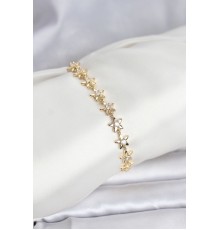 Pirinç Gold Renk VIP Seri Sıralı Taşlı Yıldız Model Zirkon Taşlı Kadın Bileklik