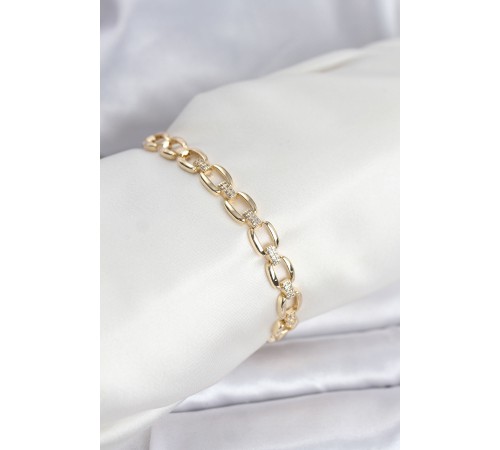 Pirinç Gold Renk VIP Seri Zincir Model Zirkon Taşlı Kadın Bileklik