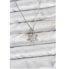 316L Çelik Zincir Gümüş Renk Kar Tanesi Model Zirkon Taşlı Kadın Kolye