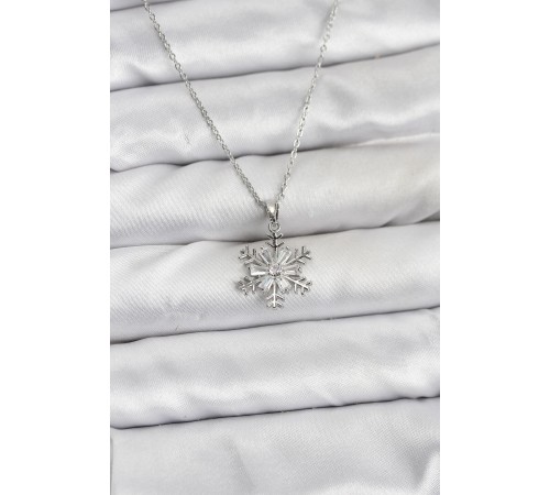 316L Çelik Zincir Gümüş Renk Kar Tanesi Model Zirkon Taşlı Kadın Kolye