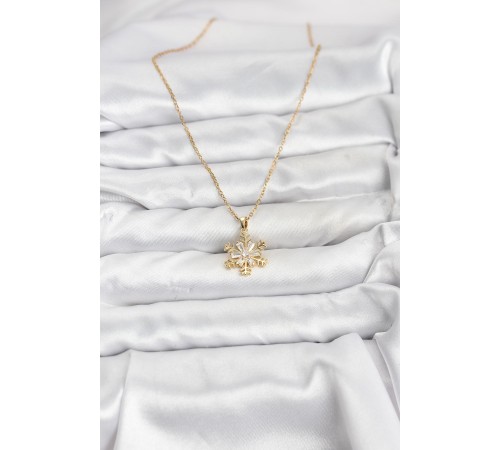 316L Çelik Zincir Gold Renk Kar Tanesi Model Zirkon Taşlı Kadın Kolye
