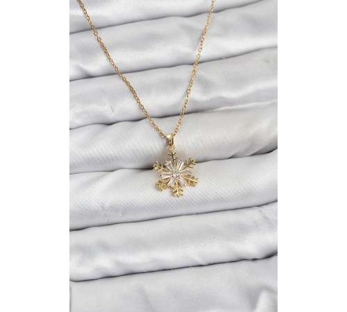 316L Çelik Zincir Gold Renk Kar Tanesi Model Zirkon Taşlı Kadın Kolye
