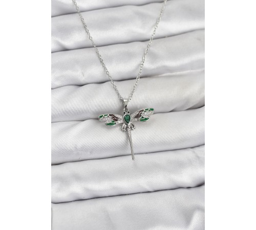 316L Çelik Zincir Gümüş Renk Yusufçuk Model Zirkon Taşlı Kadın Kolye