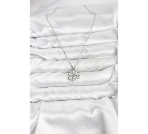 316L Çelik Zincir Gümüş Renk Lotus Model Zirkon Taşlı Kadın Kolye