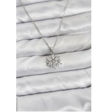 316L Çelik Zincir Gümüş Renk Lotus Model Zirkon Taşlı Kadın Kolye