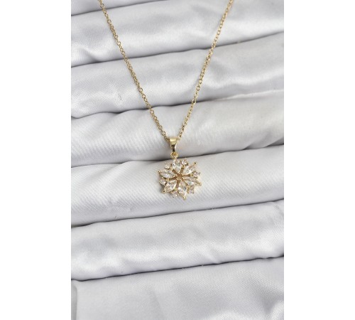 316L Çelik Zincir Gold Renk Lotus Model Zirkon Taşlı Kadın Kolye