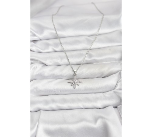 316L Çelik Zincir Gümüş Renk Kutup Yıldızı Model Zirkon Taşlı Kadın Kolye