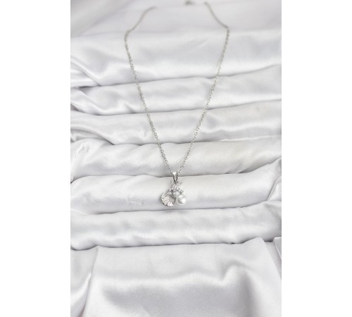 316L Çelik Zincir Gümüş Renk Deniz Kabuğu ve Deniz Yıldızı Model Zirkon Taşlı Kadın Kolye