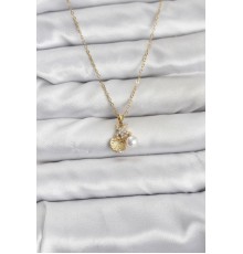 316L Çelik Zincir Gold Renk Deniz Kabuğu ve Deniz Yıldızı Model Zirkon Taşlı Kadın Kolye