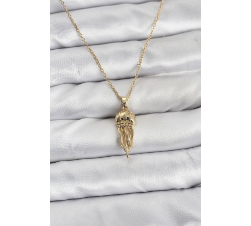 316L Çelik Zincir Gold Renk Deniz Anası Model Zirkon Taşlı Kadın Kolye